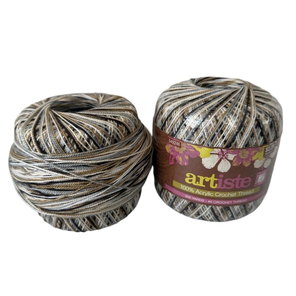 Artiste #5 Crochet Thread 350 Yards Acrylic Color 100 Neutrals 2 Pack